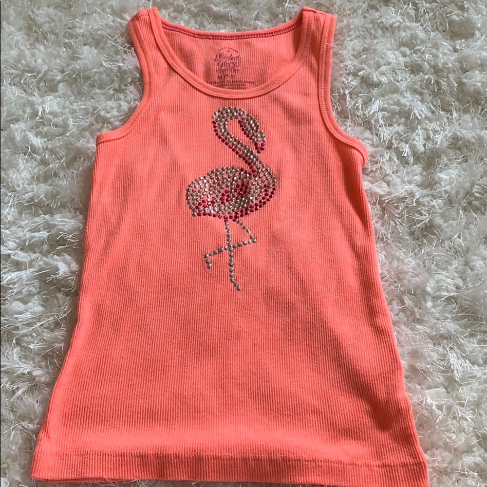 Peach girls tank with gemmed flamingo Medium (7-8)